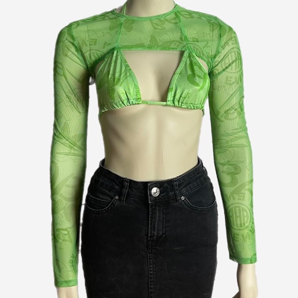 ASOS Green Super Crop Mesh Bra and Sleeves Set Top - 10 - Picture 2 of 3